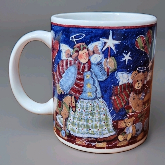 Susan Winget Angel Tots Christmas Mug CIC Folk Art Angels Bears Holiday - Picture 2 of 9